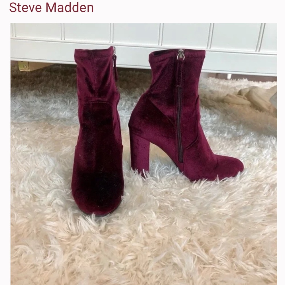 Burgendy velvet booties